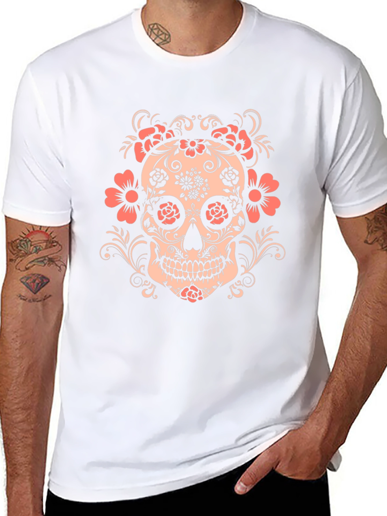 Floral Skull Graphic Tee - Mens Black T-Shirt