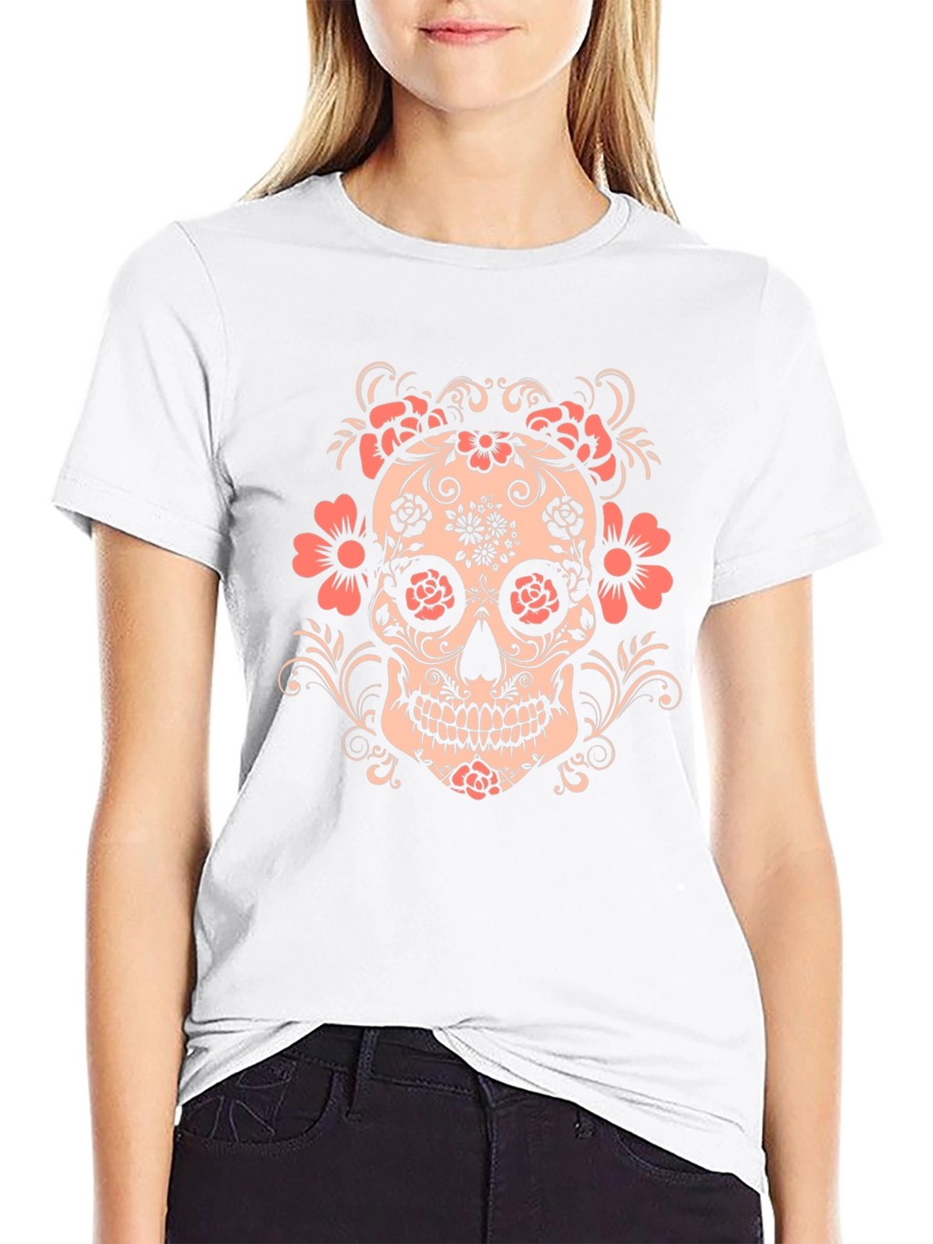 Floral Skull Graphic Tee - Mens Black T-Shirt