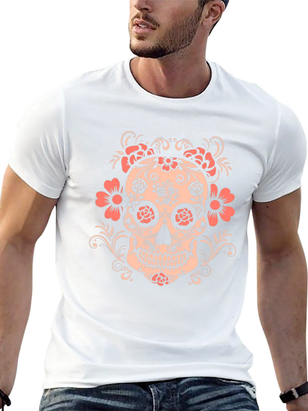 Floral Skull Graphic Tee - Mens Black T-Shirt