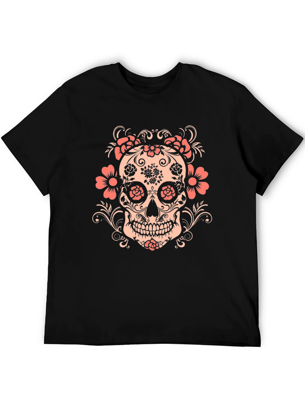 Floral Skull Graphic Tee - Mens Black T-Shirt