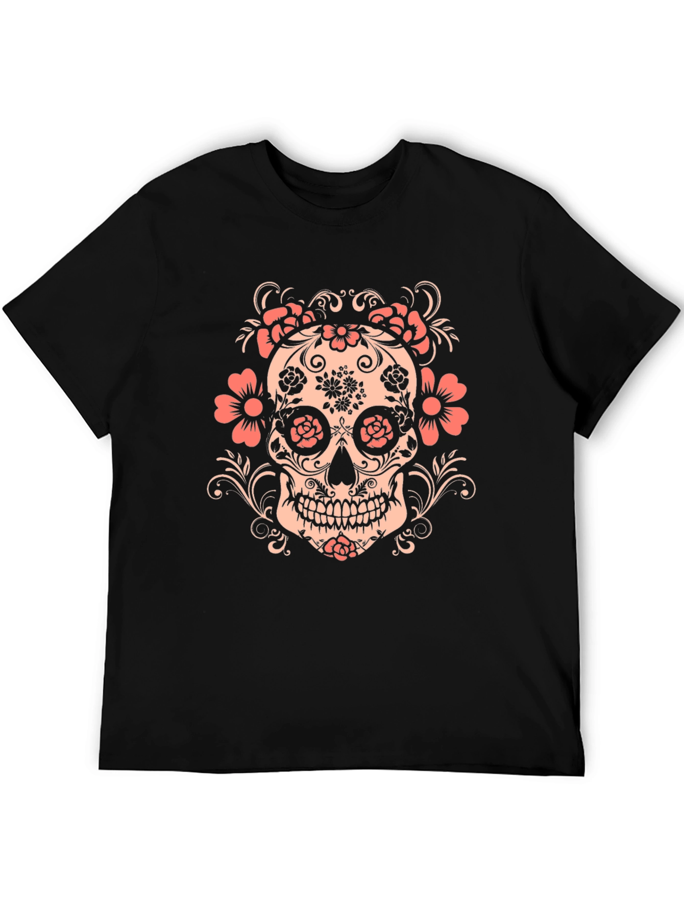 Floral Skull Graphic Tee - Mens Black T-Shirt