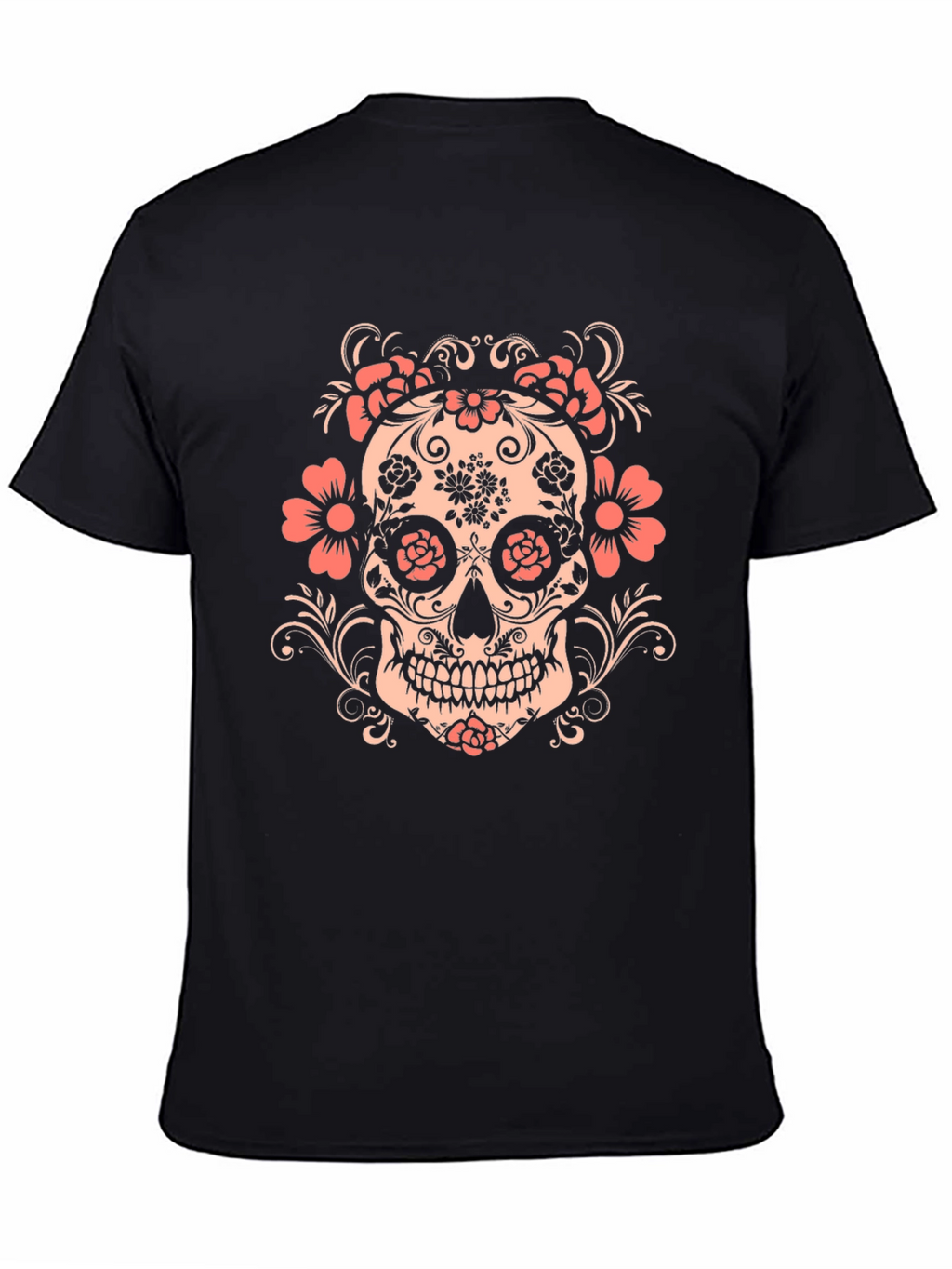 Floral Skull Graphic Tee - Mens Black T-Shirt