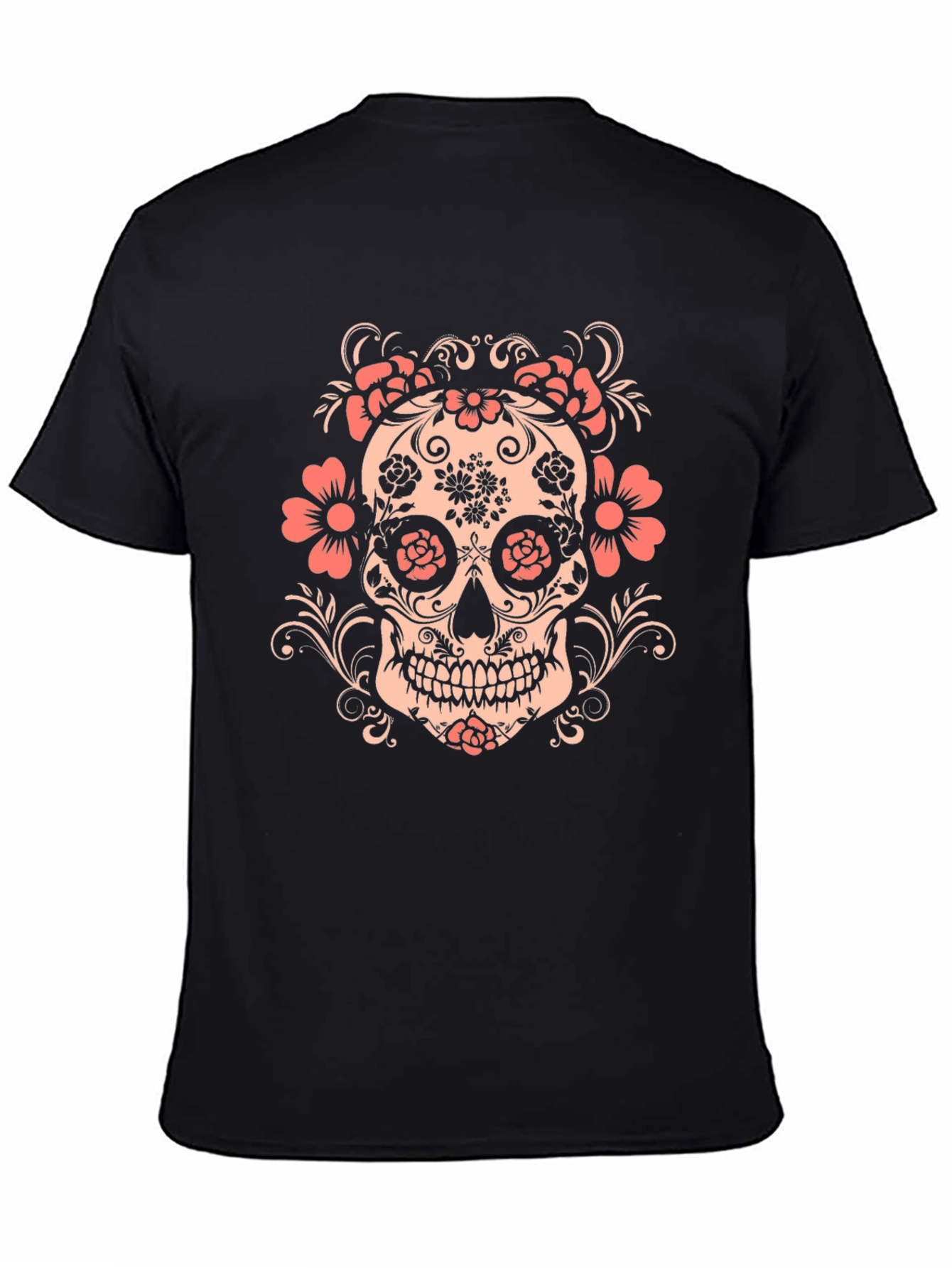Floral Skull Graphic Tee - Mens Black T-Shirt