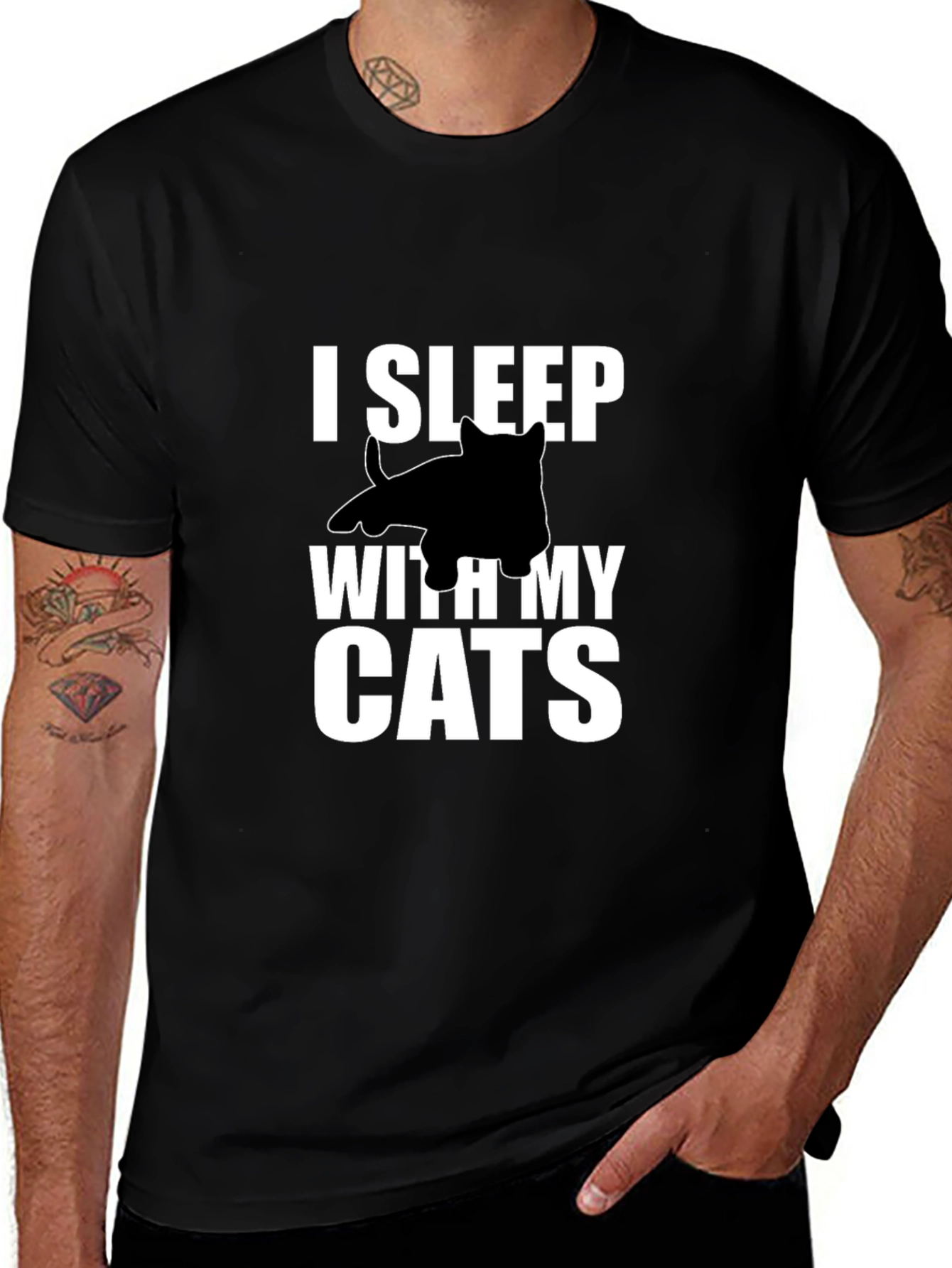 I Sleep With My Cats Graphic Tee - Black