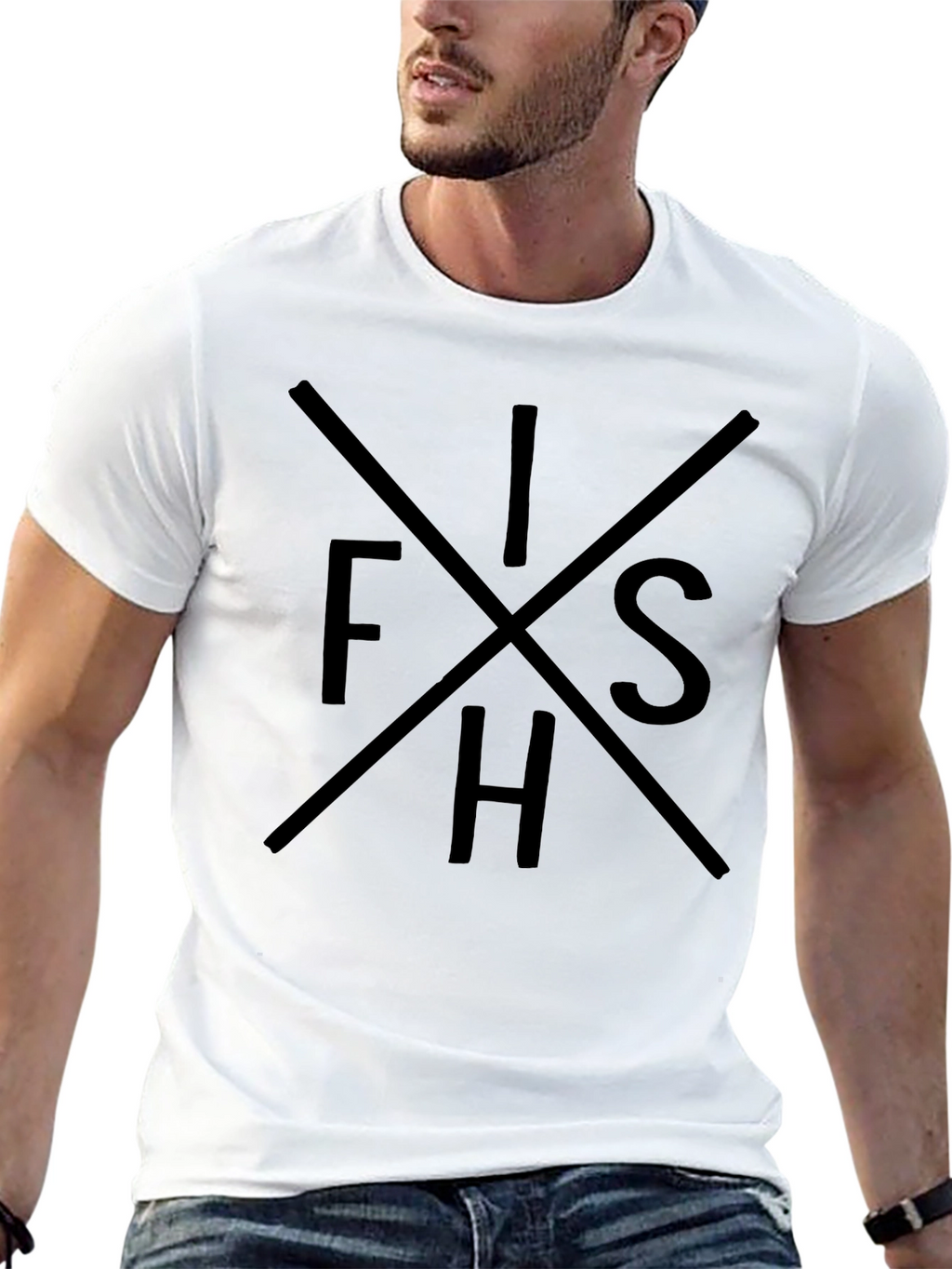 Mens Black Graphic Tee - FISH Word Design