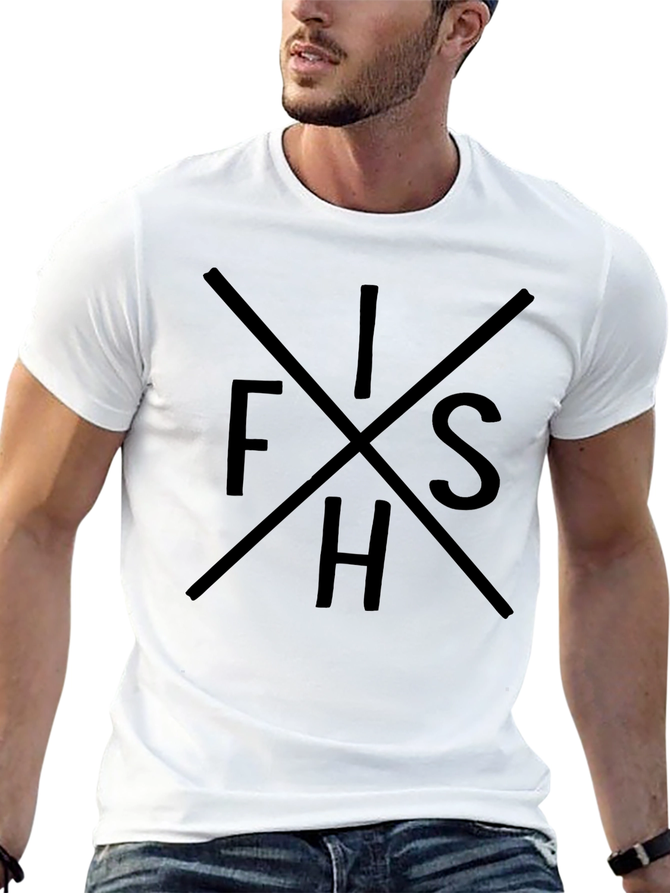 Mens Black Graphic Tee - FISH Word Design
