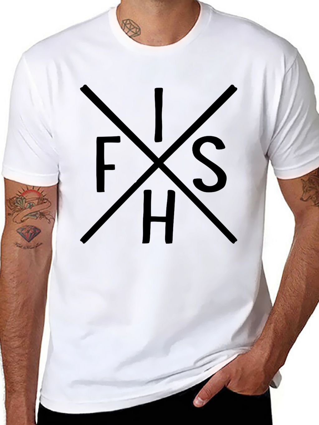 Mens Black Graphic Tee - FISH Word Design