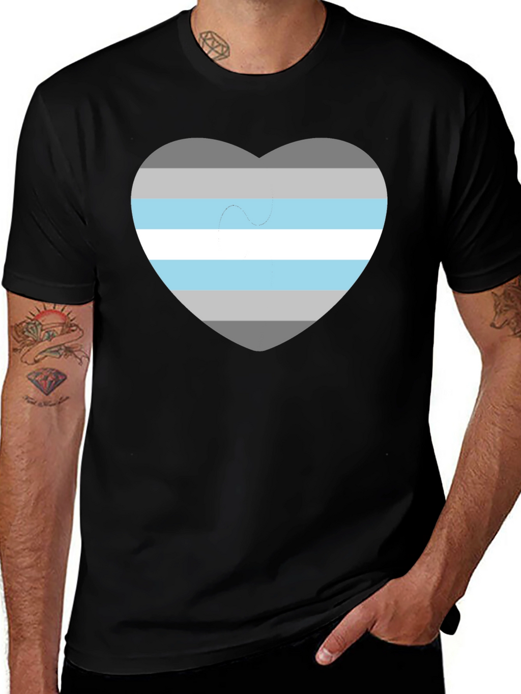 Demigender Pride Heart T-Shirt - Unisex Black Tee