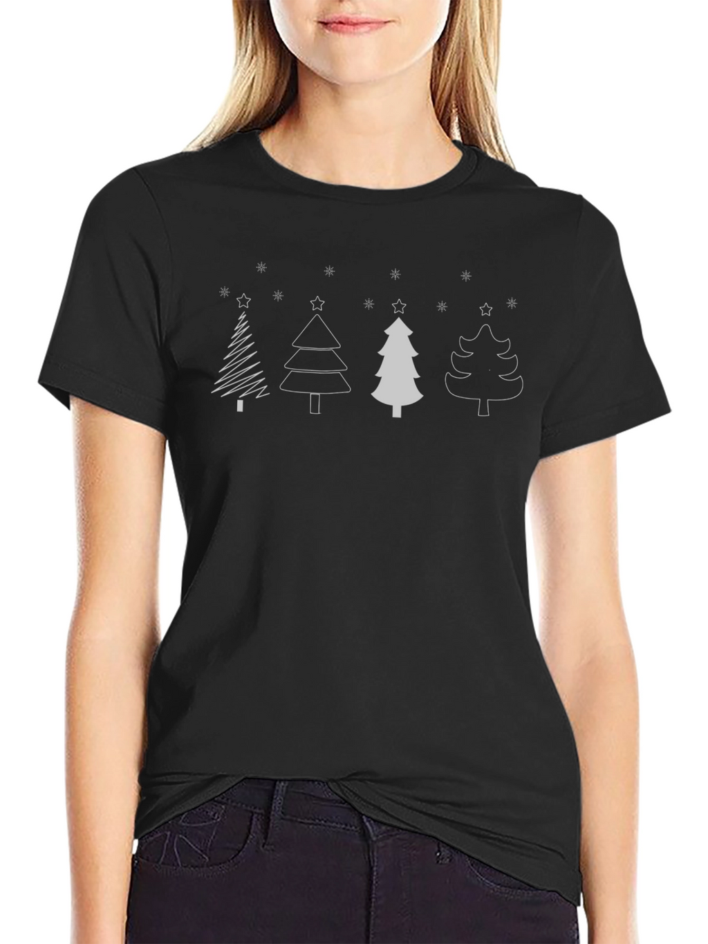 Festive Christmas Tree Graphic Tee - Black