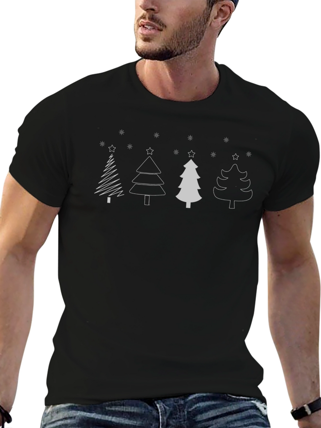 Festive Christmas Tree Graphic Tee - Black