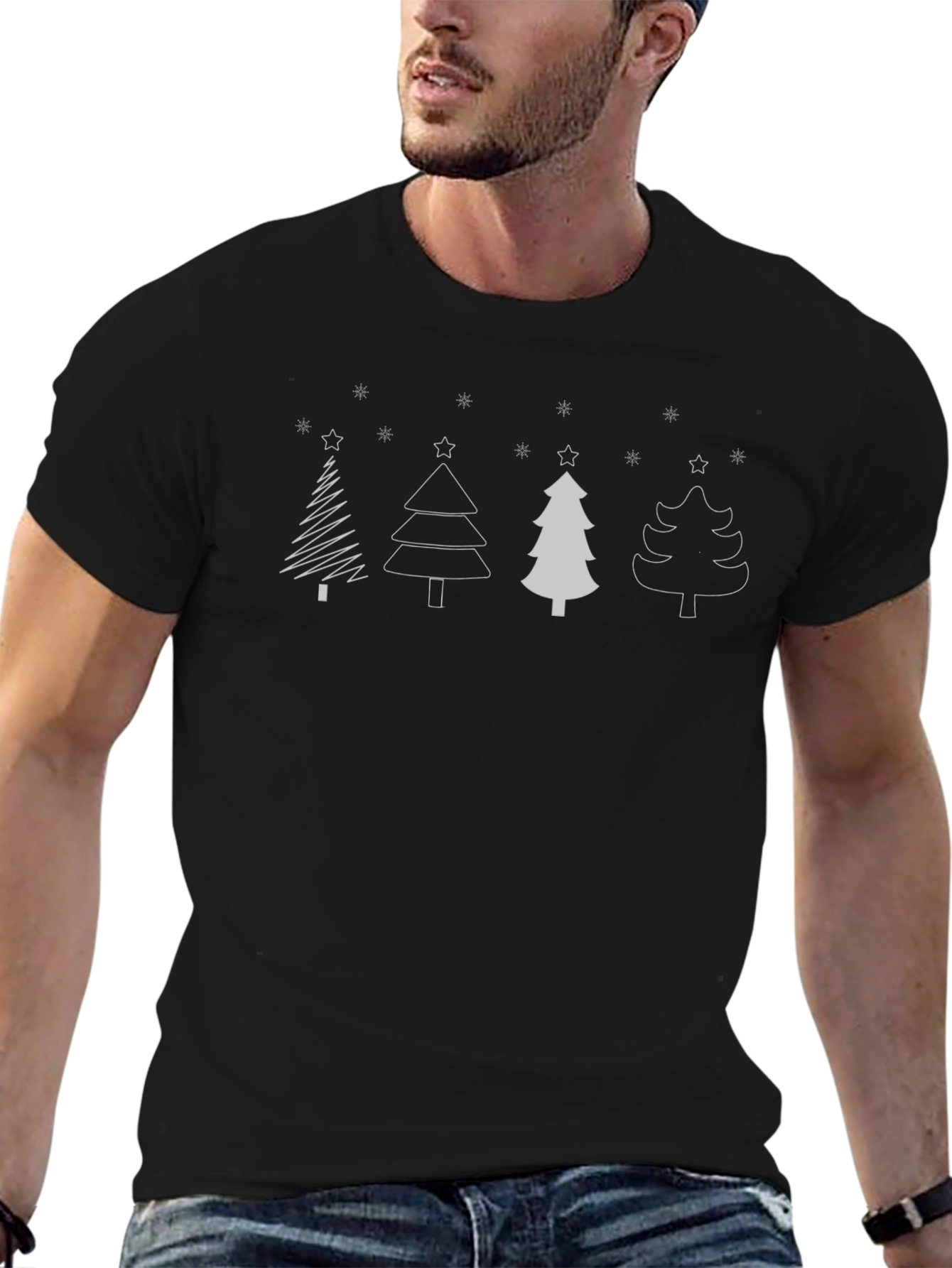 Festive Christmas Tree Graphic Tee - Black