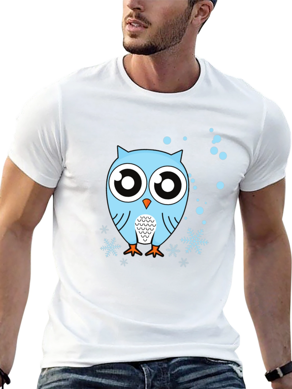 Owl Graphic Tee - Black Crew Neck Cotton Shirt