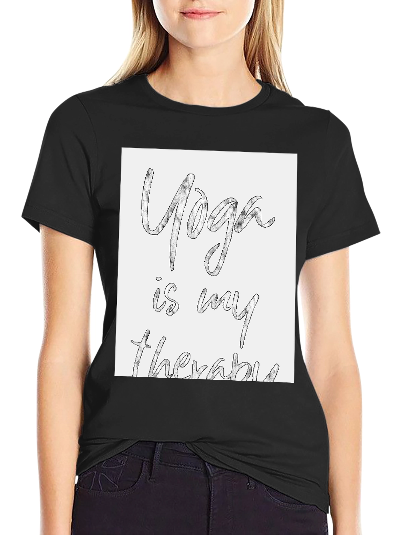 Yoga is My Therapy Graphic Tee - Black Cotton T-Shirt