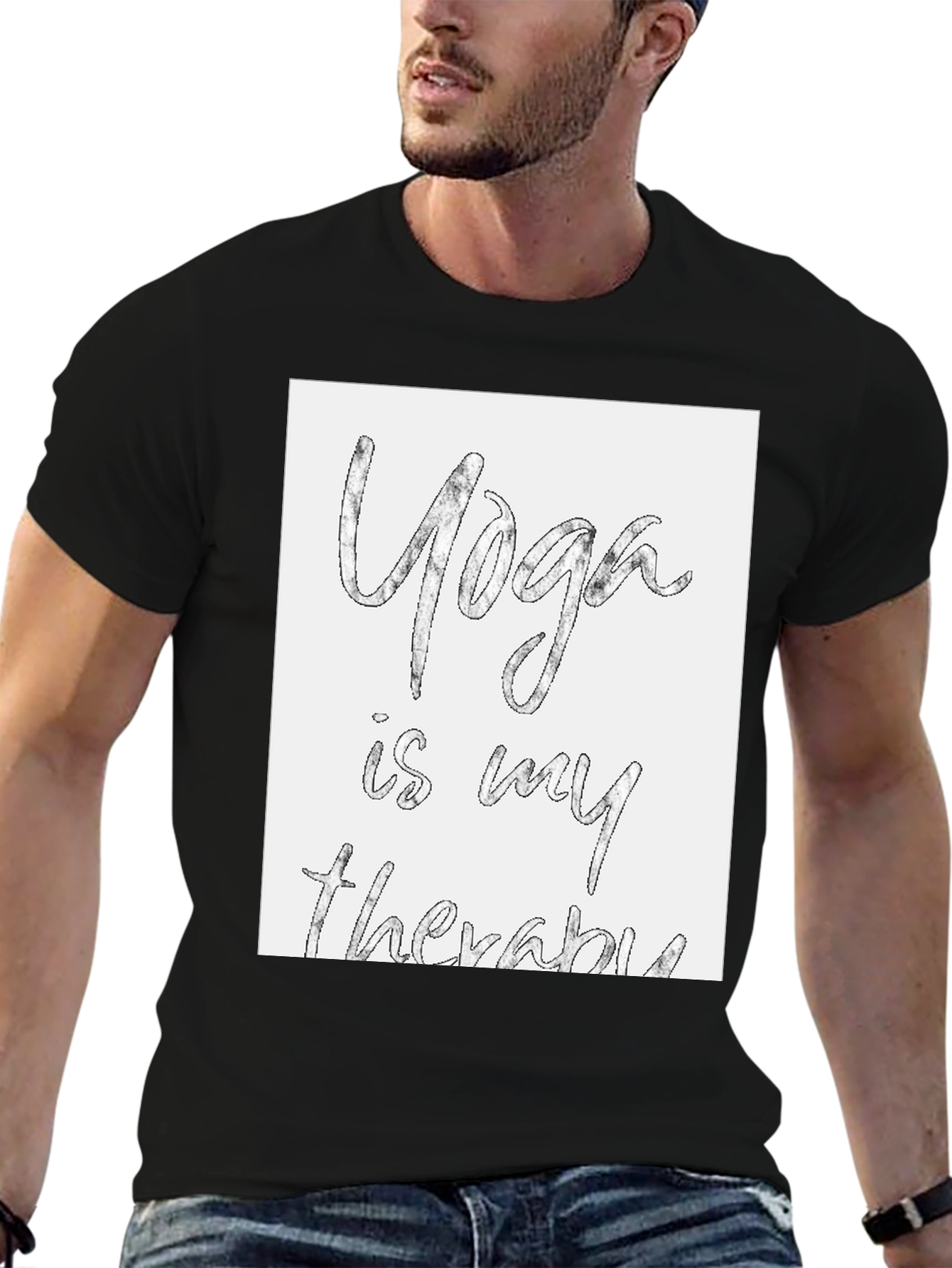 Yoga is My Therapy Graphic Tee - Black Cotton T-Shirt