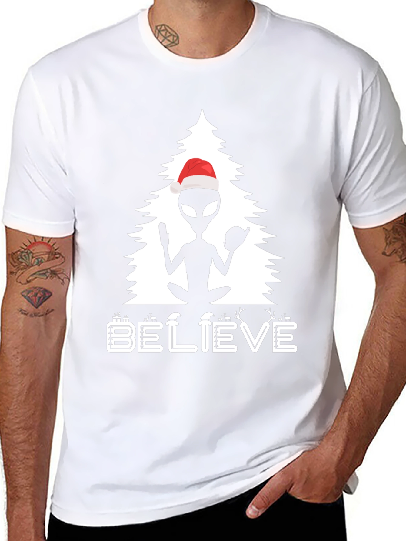 Believe Alien Christmas Tree Graphic Tee