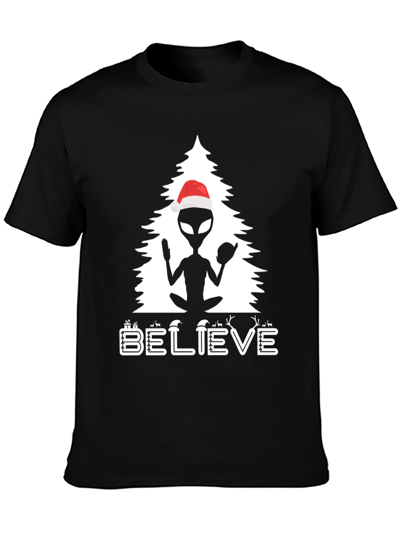 Believe Alien Christmas Tree Graphic Tee