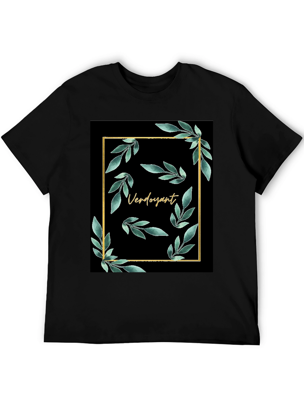 Verdoyant Black T-Shirt with Floral Gold Frame