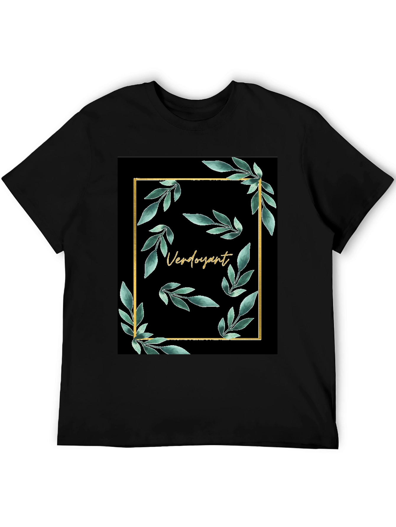 Verdoyant Black T-Shirt with Floral Gold Frame