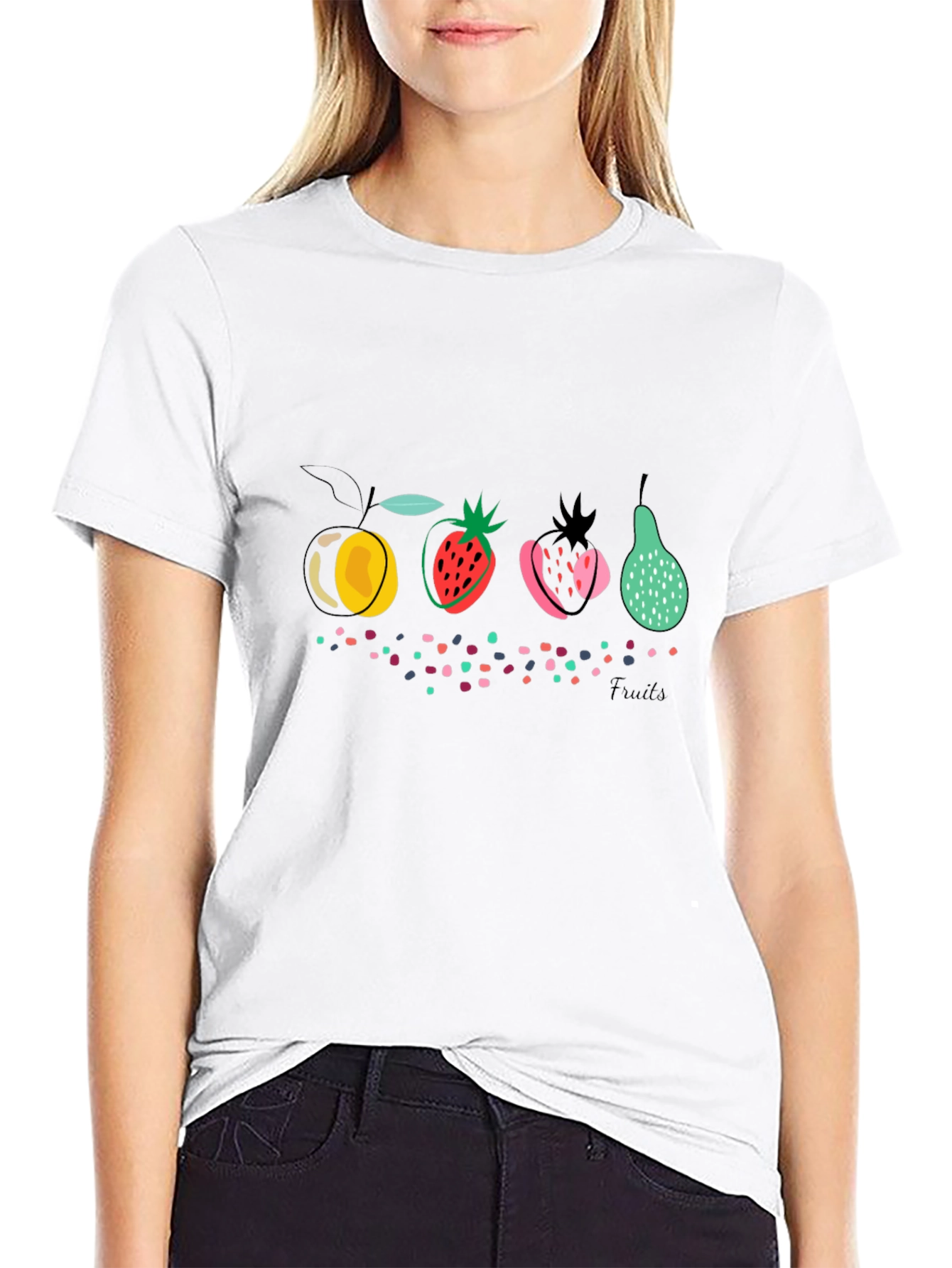 Abstract Fruit Graphic Black T-Shirt