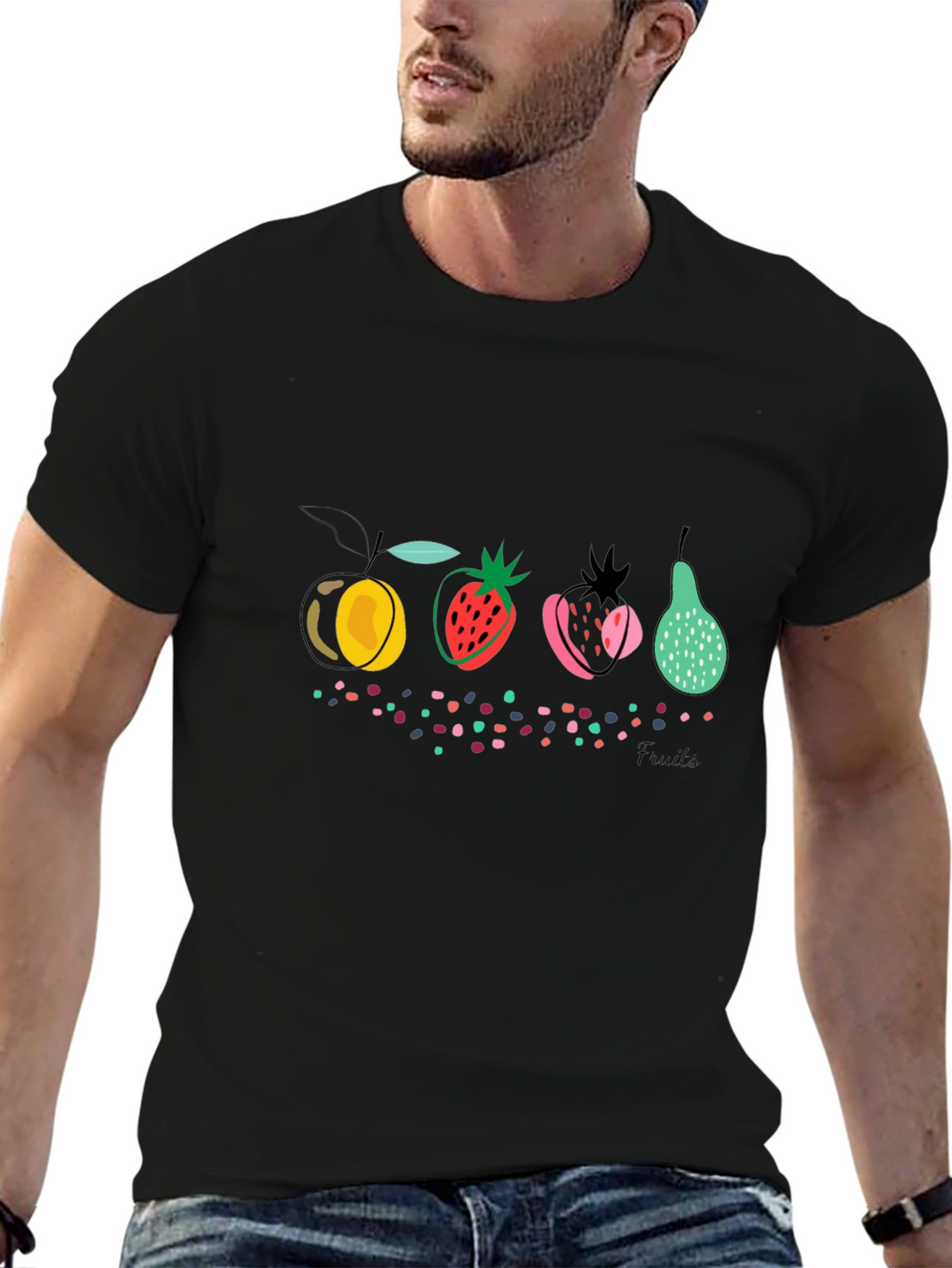 Abstract Fruit Graphic Black T-Shirt