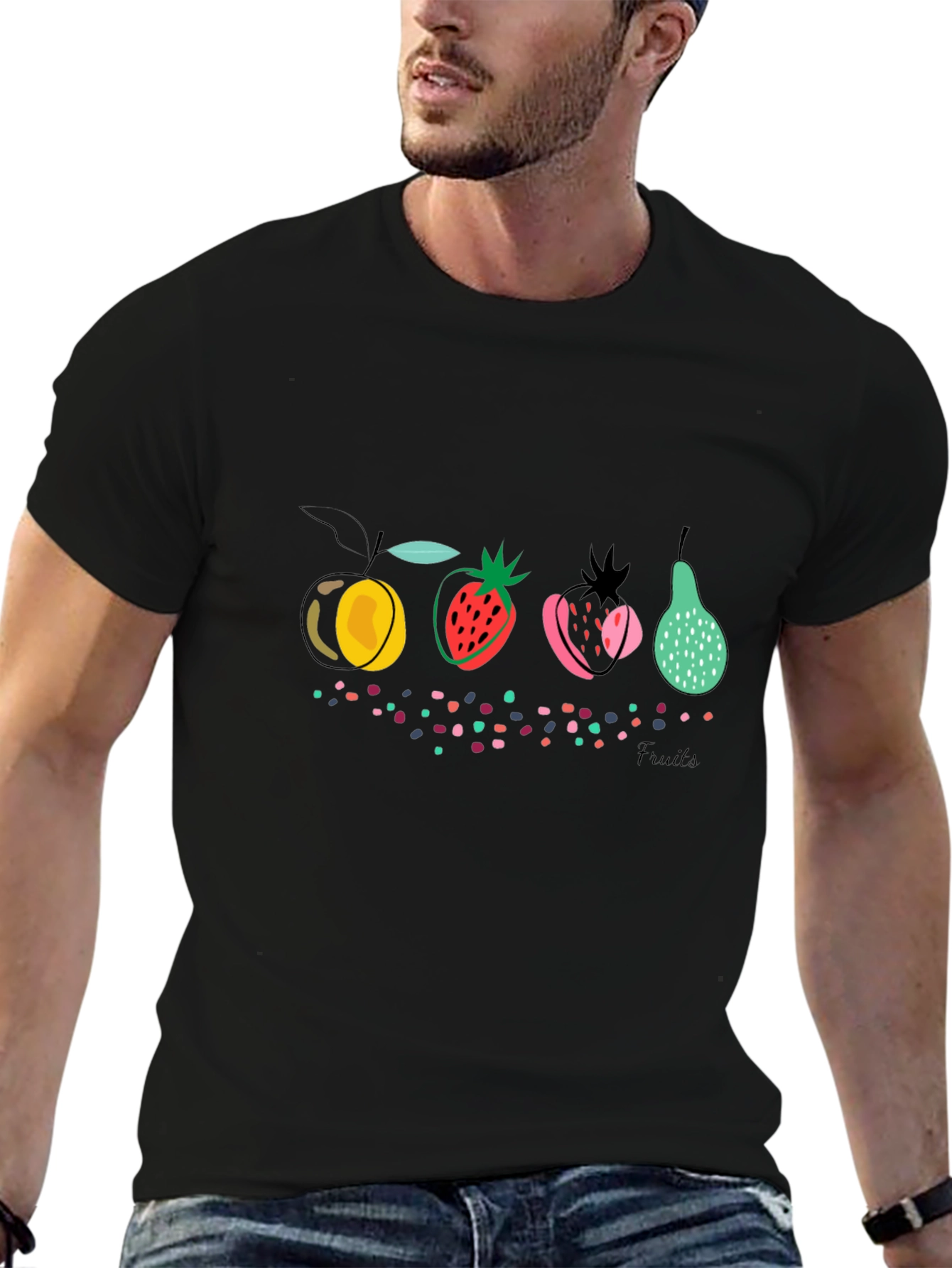Abstract Fruit Graphic Black T-Shirt