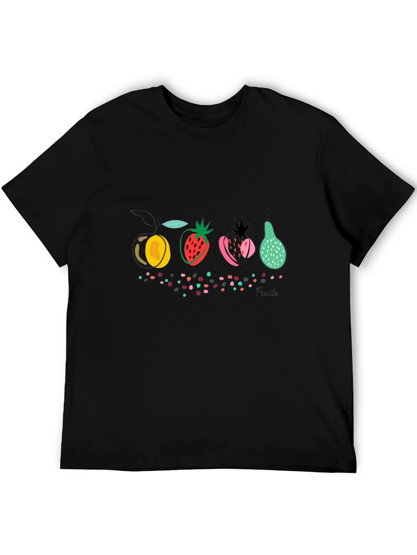 Abstract Fruit Graphic Black T-Shirt