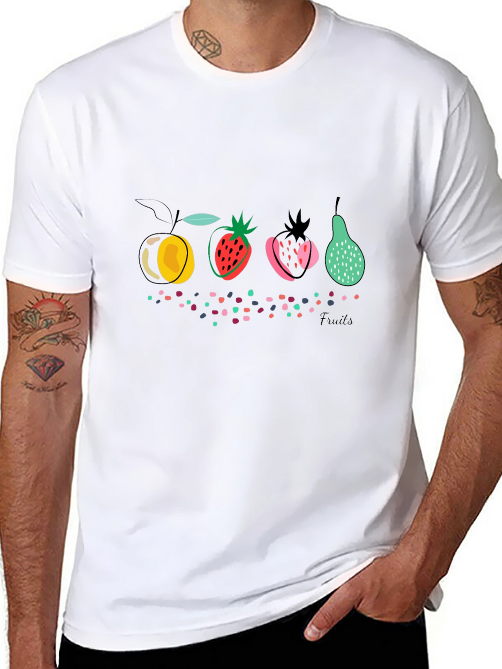 Abstract Fruit Graphic Black T-Shirt