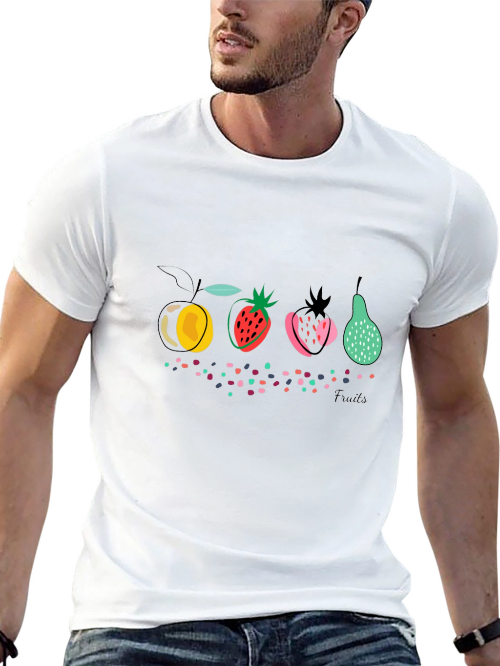 Abstract Fruit Graphic Black T-Shirt