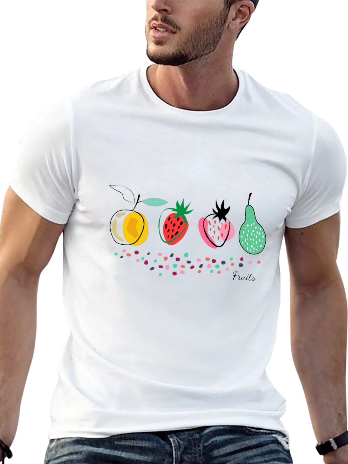 Abstract Fruit Graphic Black T-Shirt