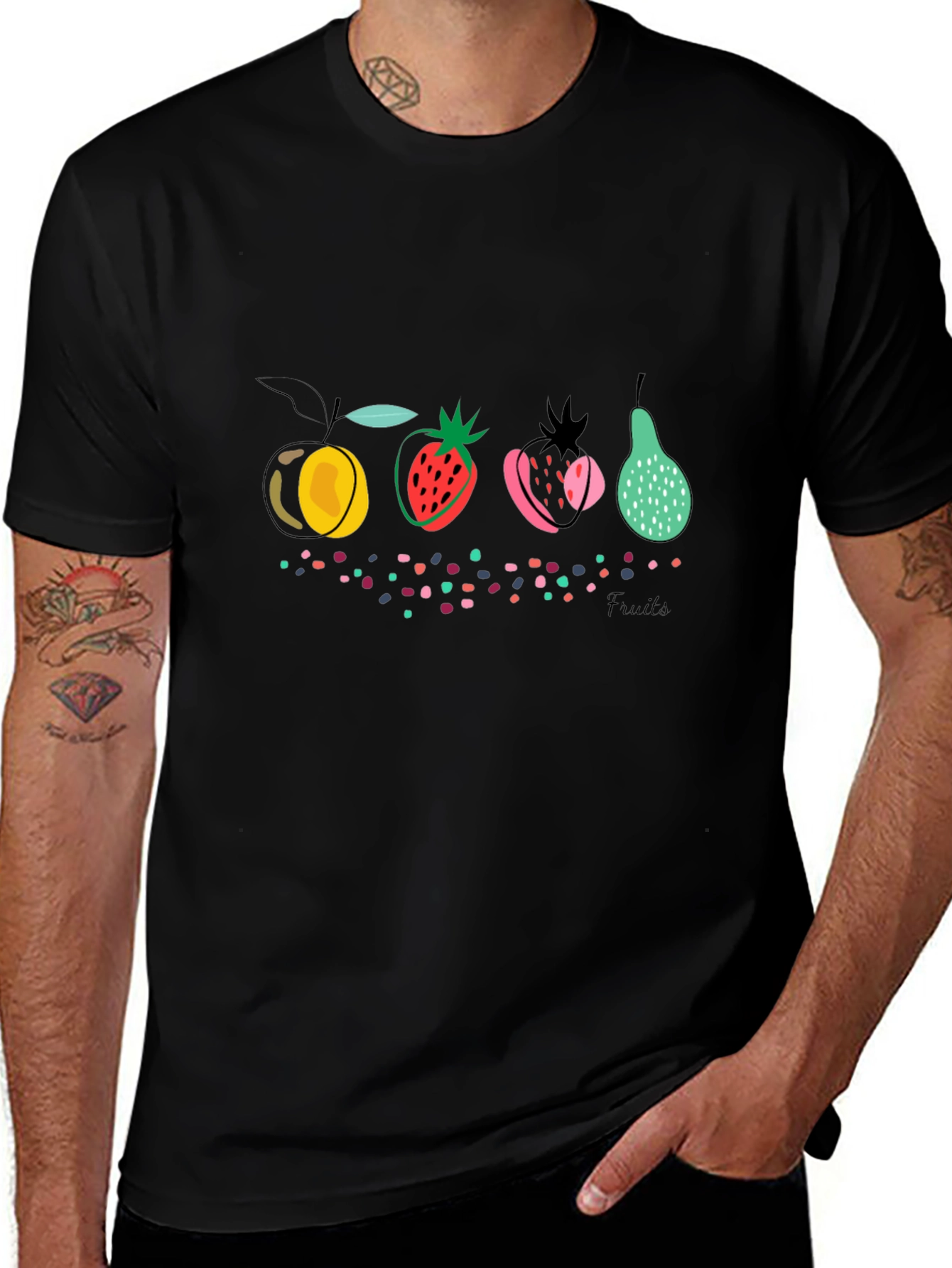 Abstract Fruit Graphic Black T-Shirt