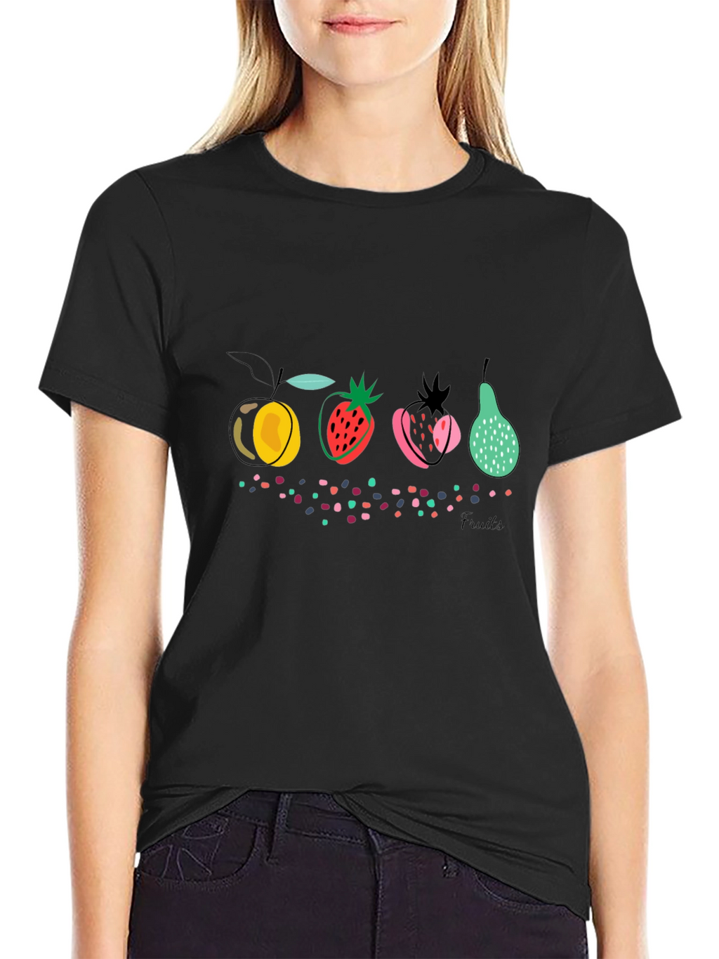 Abstract Fruit Graphic Black T-Shirt