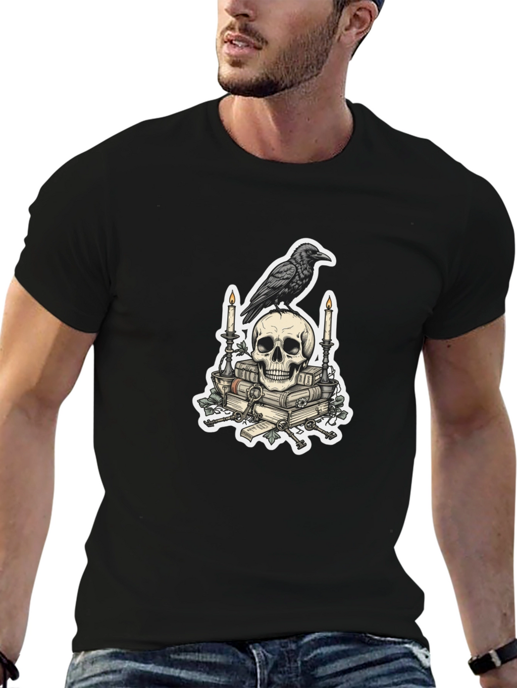Raven Skull Graphic Tee - Edgy Gothic Style