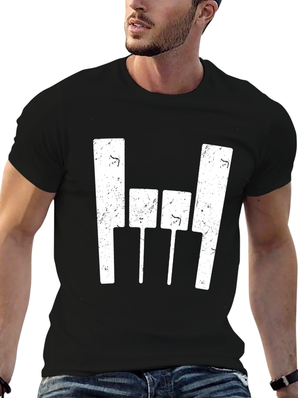 Black T-Shirt with Abstract White Graphic Design
