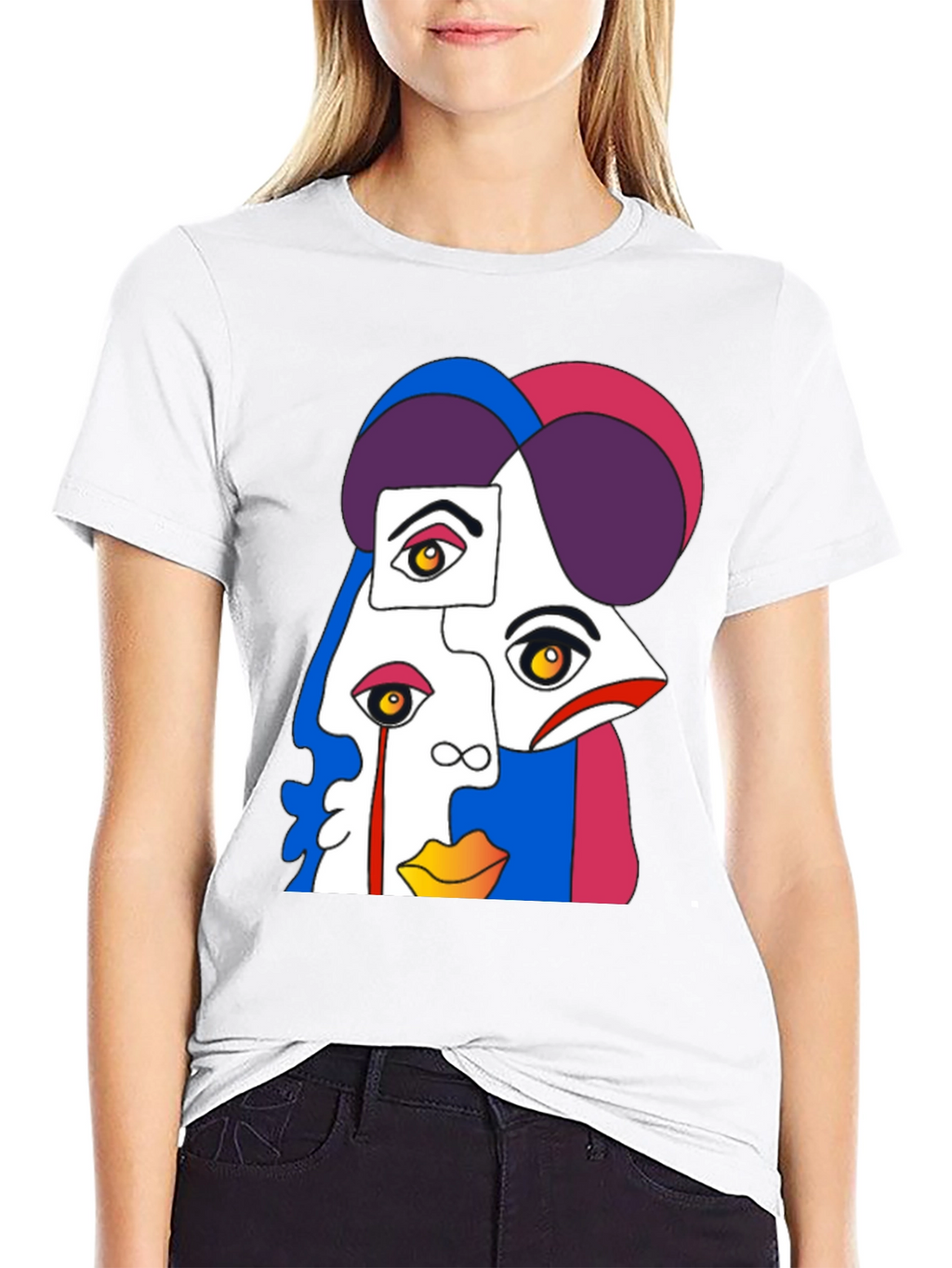 Abstract Face Graphic Tee - Modern Art Style Shirt