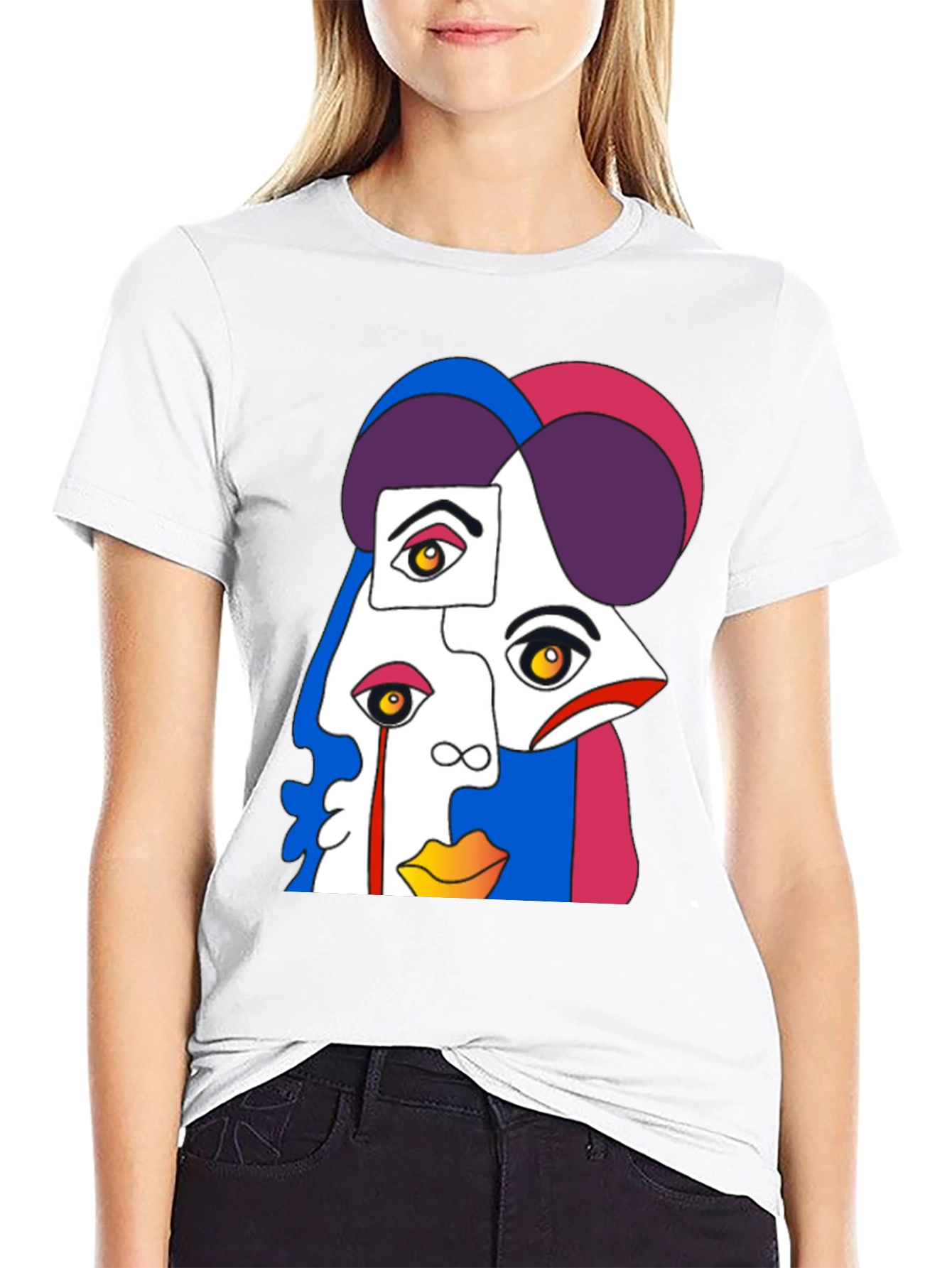 Abstract Face Graphic Tee - Modern Art Style Shirt