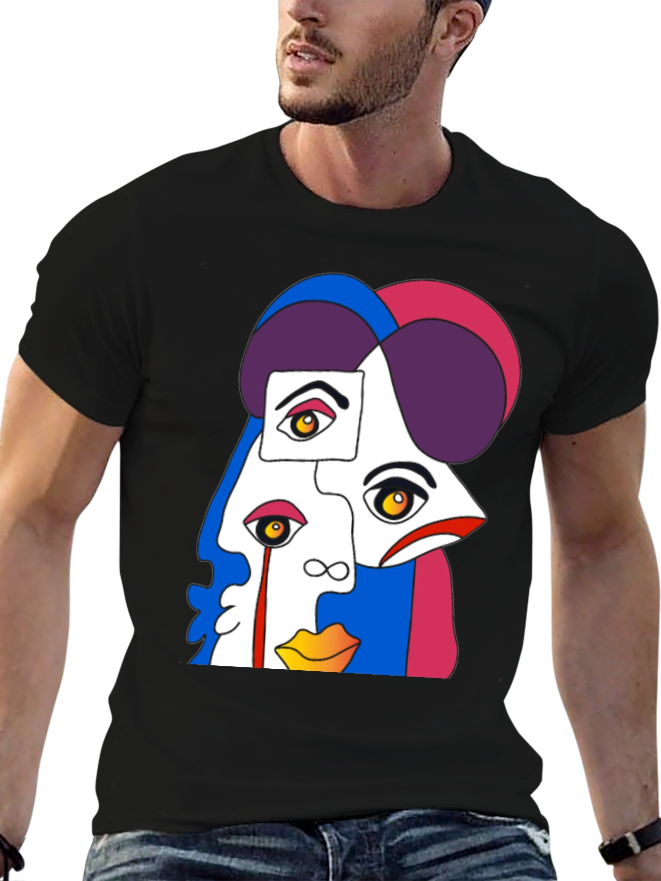 Abstract Face Graphic Tee - Modern Art Style Shirt