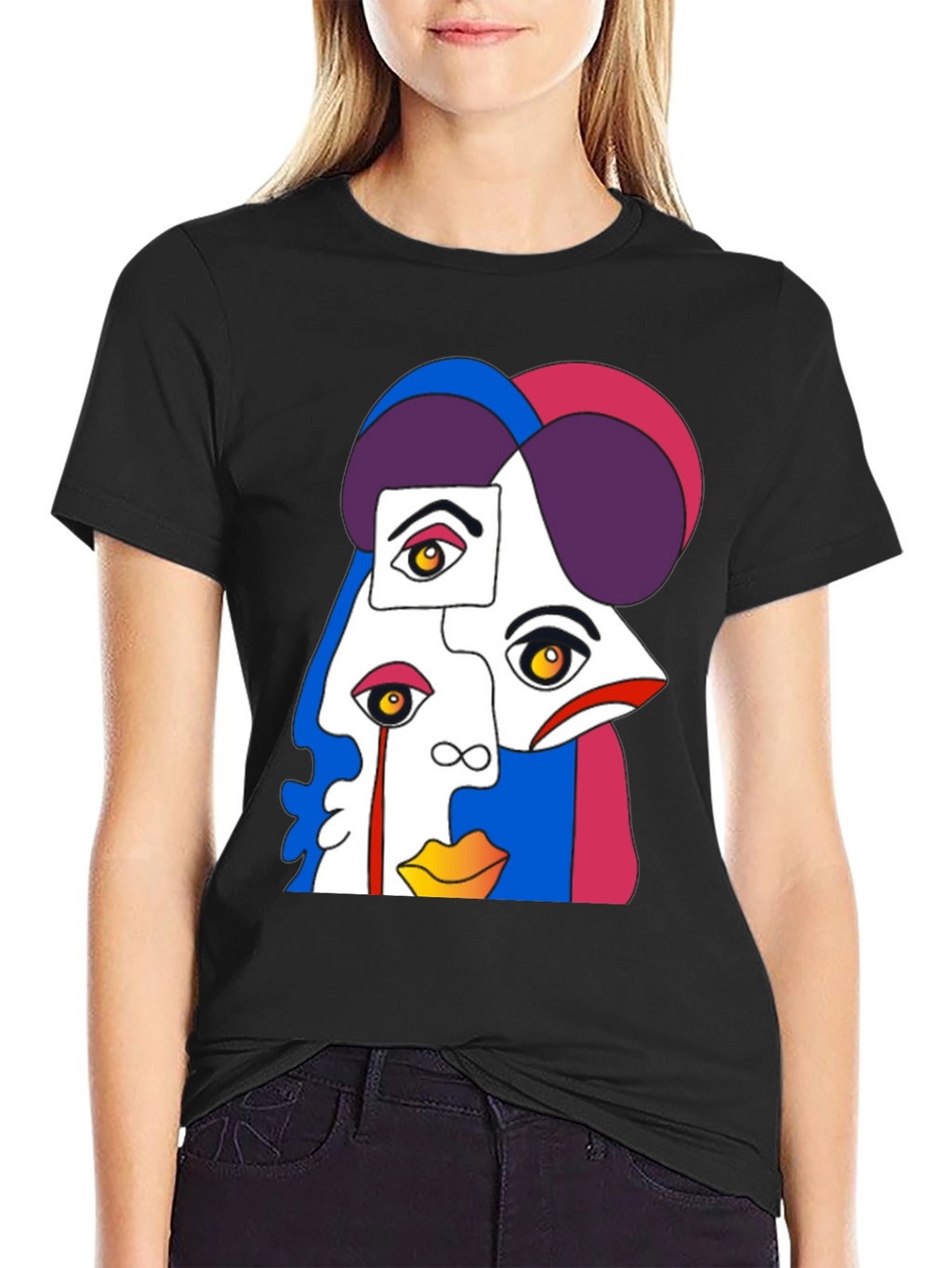 Abstract Face Graphic Tee - Modern Art Style Shirt