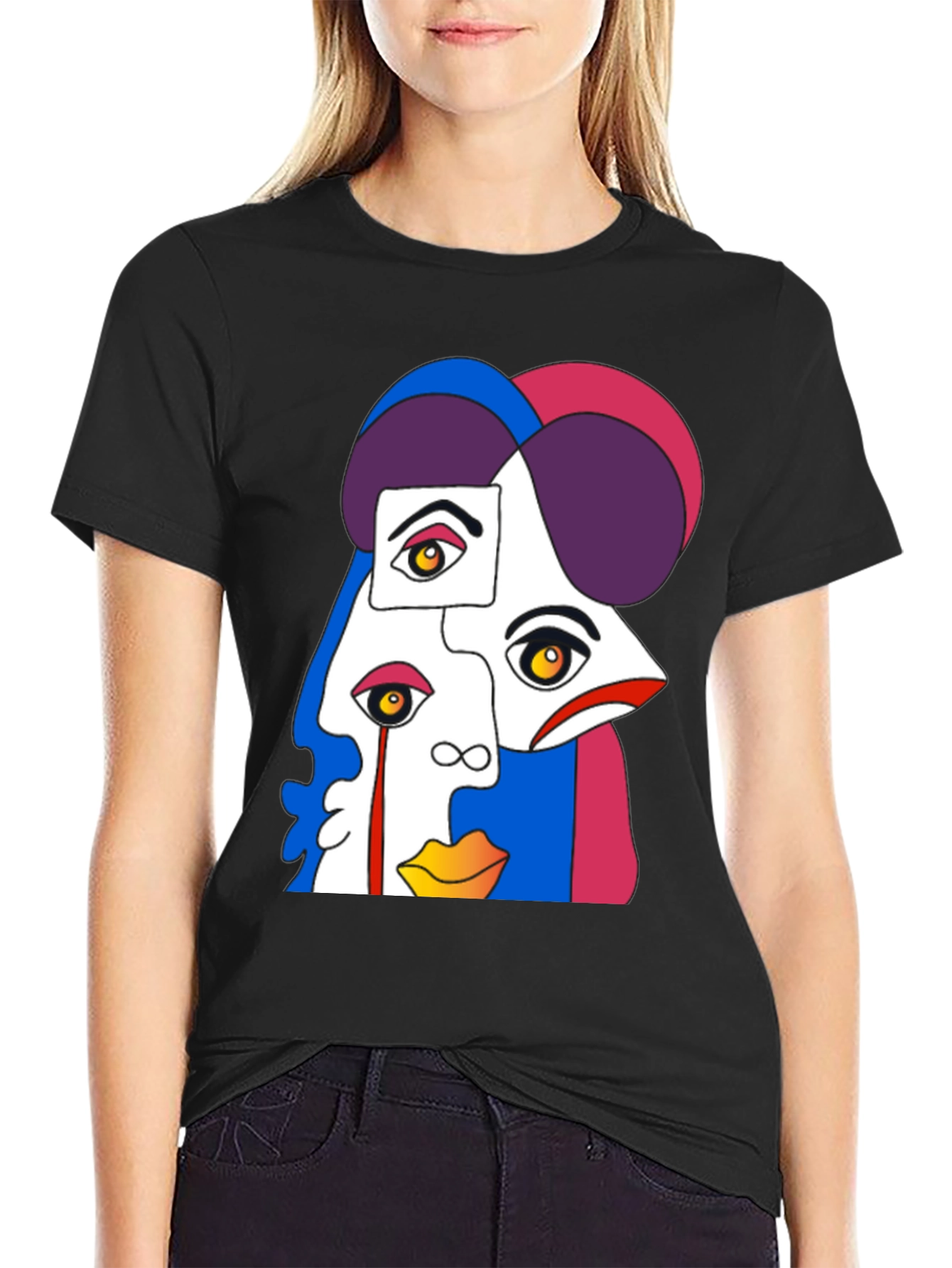 Abstract Face Graphic Tee - Modern Art Style Shirt