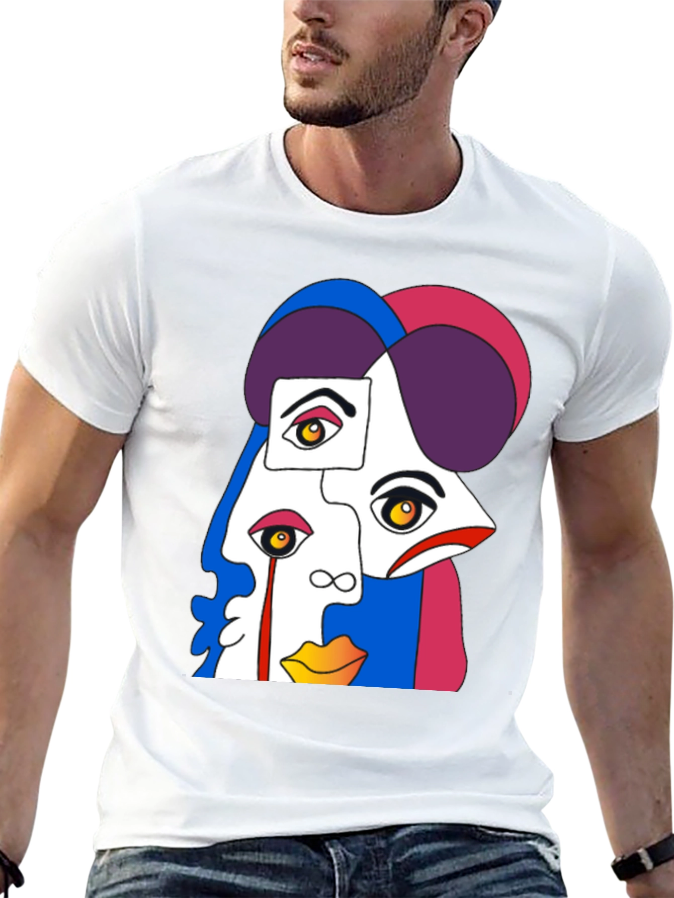 Abstract Face Graphic Tee - Modern Art Style Shirt