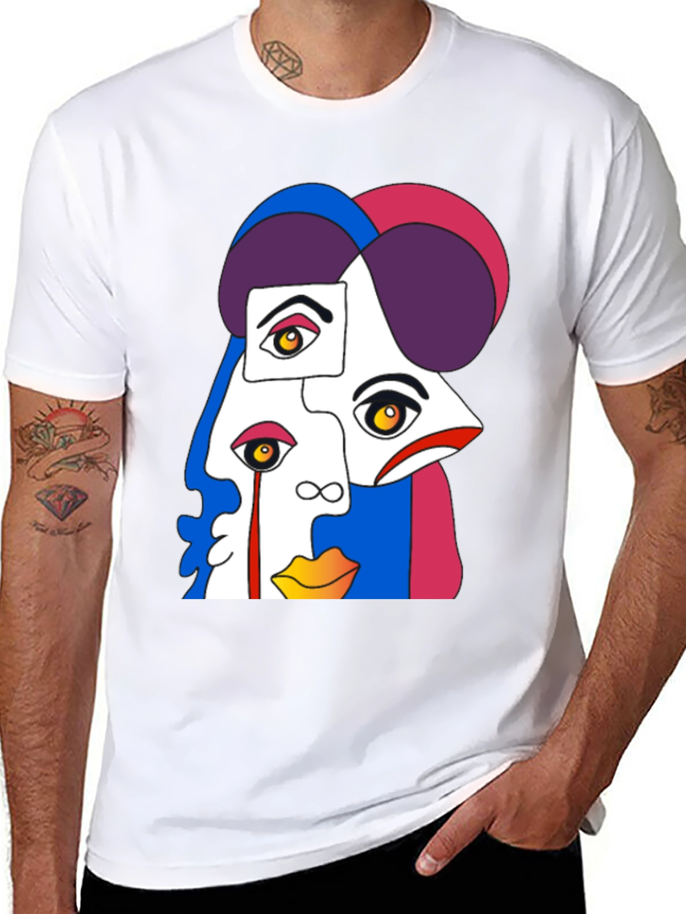 Abstract Face Graphic Tee - Modern Art Style Shirt