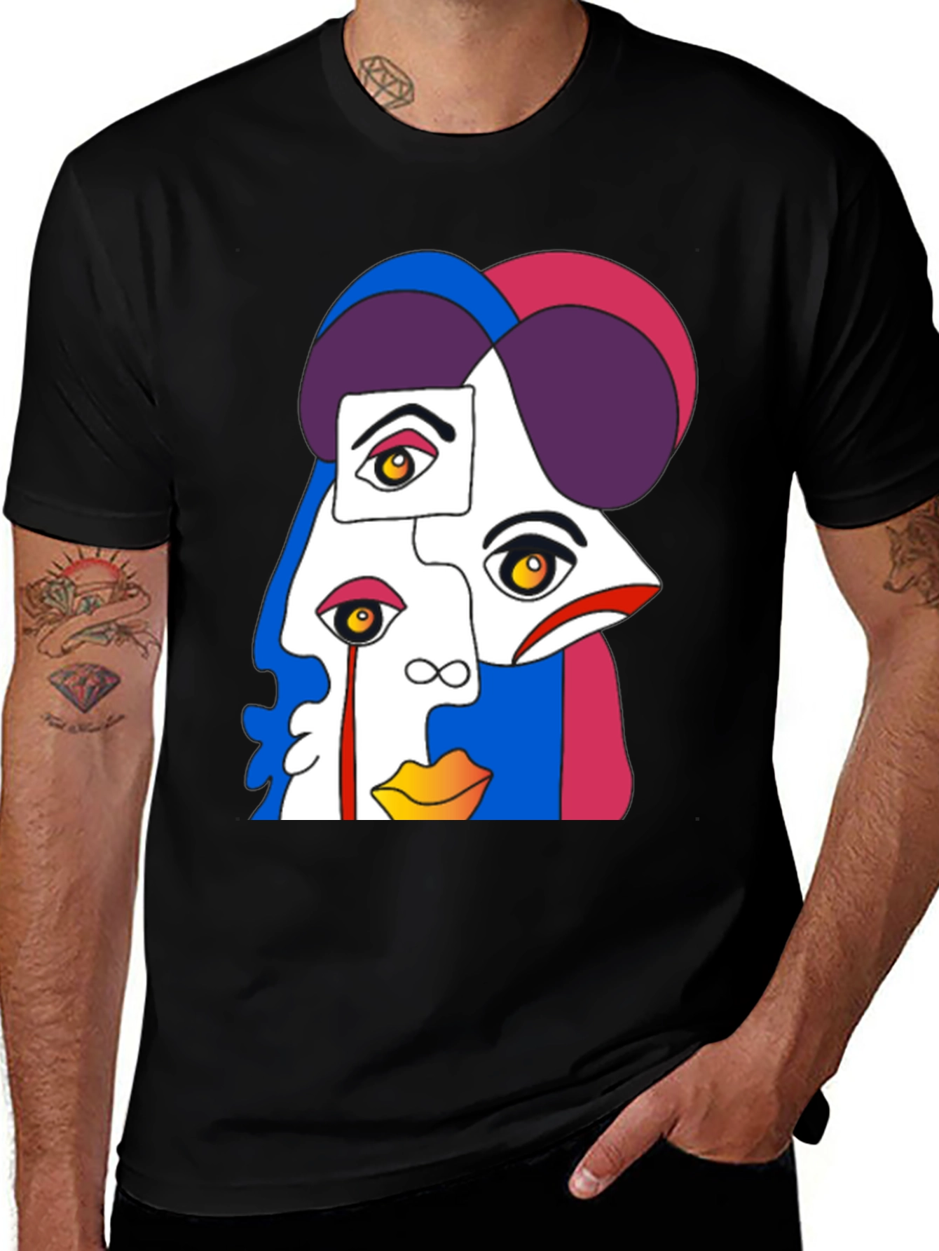 Abstract Face Graphic Tee - Modern Art Style Shirt