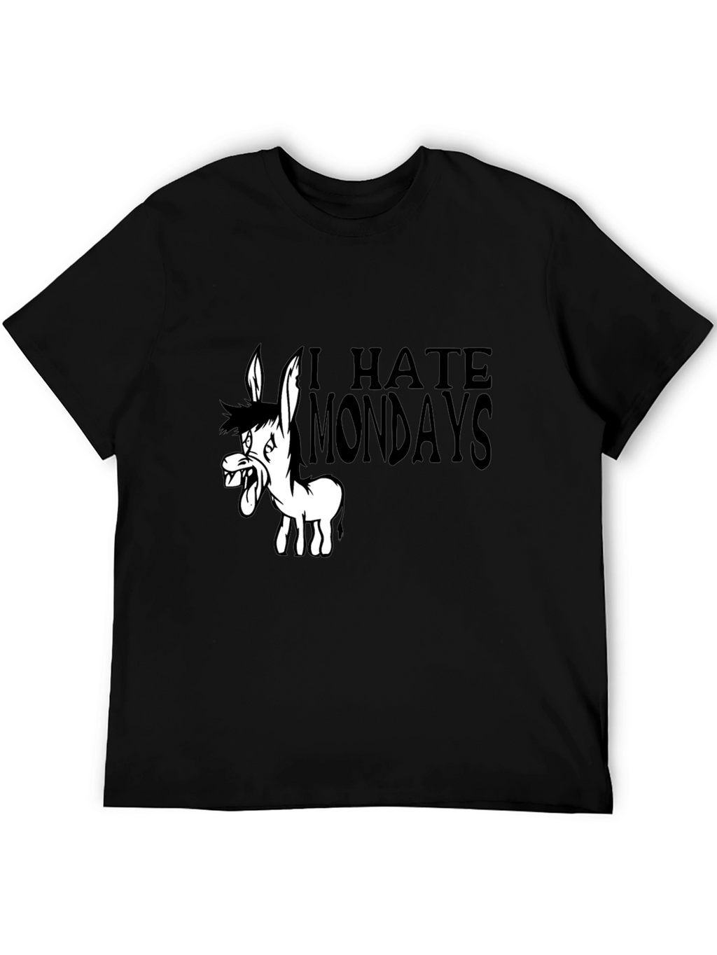 I Hate Mondays Cartoon Donkey Black T-Shirt