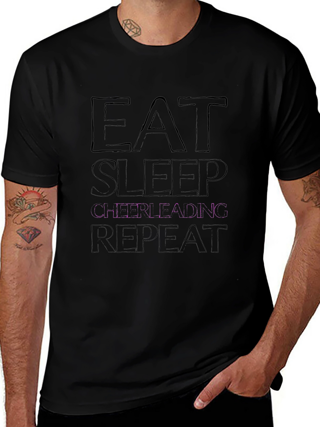 Eat Sleep Cheerleading Repeat Black T-Shirt