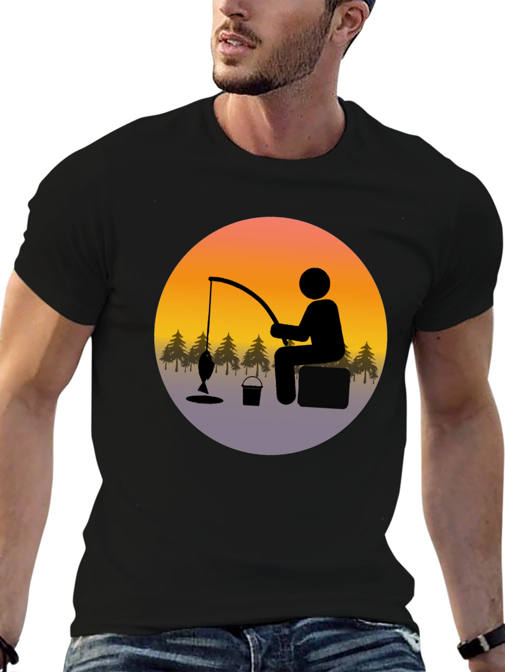 Fisherman Graphic Tee - Black Cotton Blend