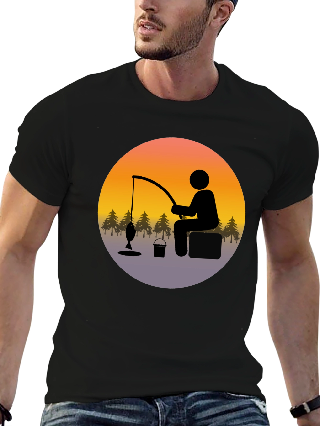 Fisherman Graphic Tee - Black Cotton Blend