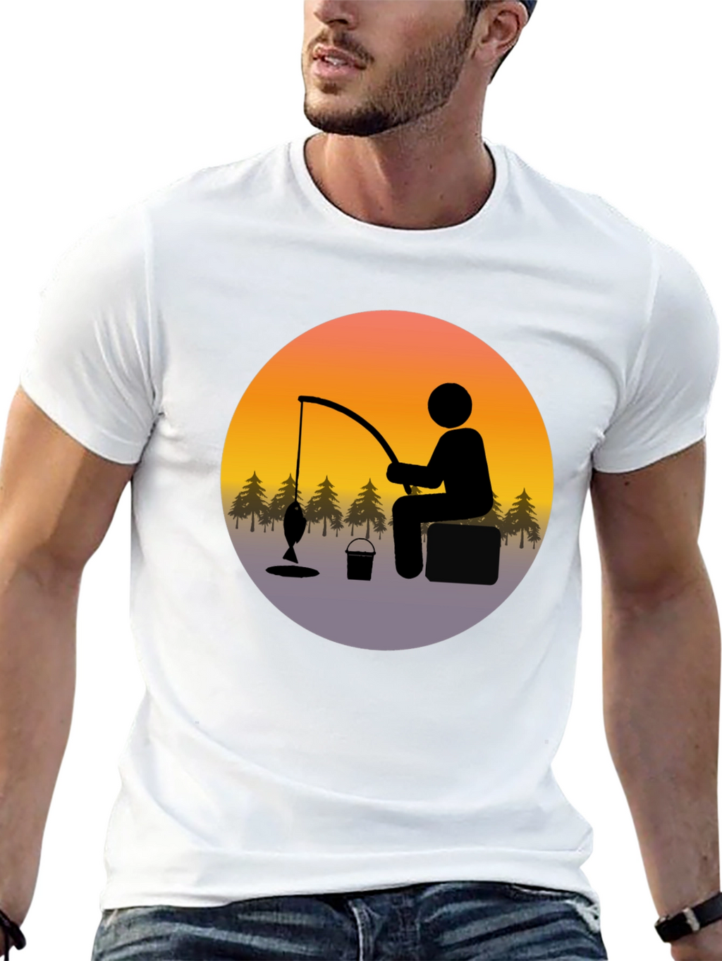 Fisherman Graphic Tee - Black Cotton Blend