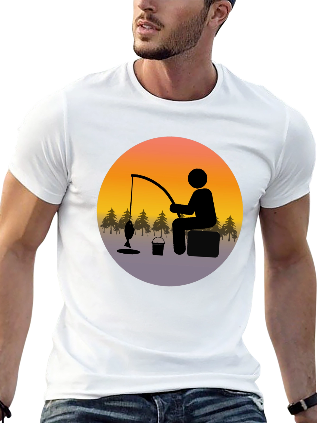 Fisherman Graphic Tee - Black Cotton Blend