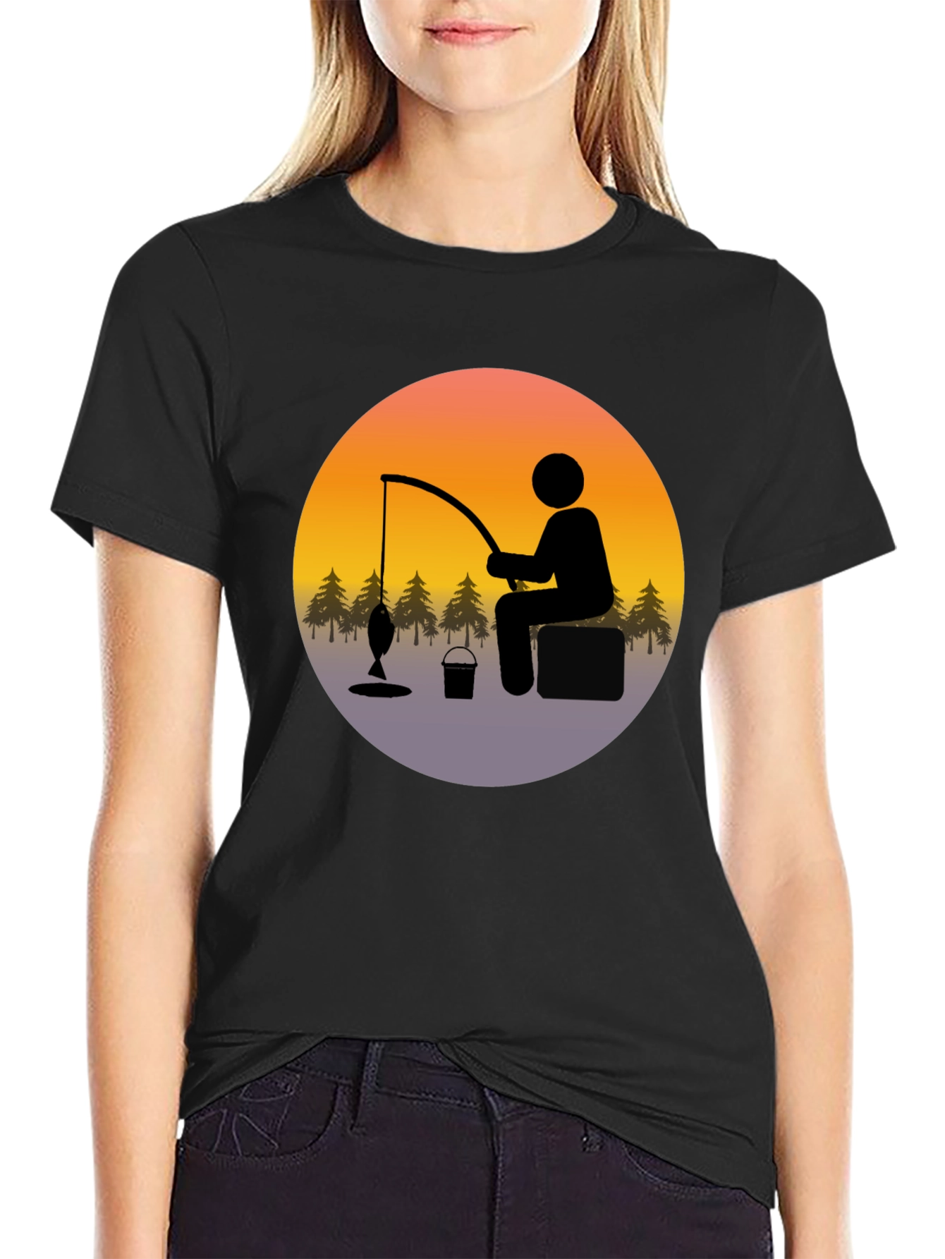 Fisherman Graphic Tee - Black Cotton Blend