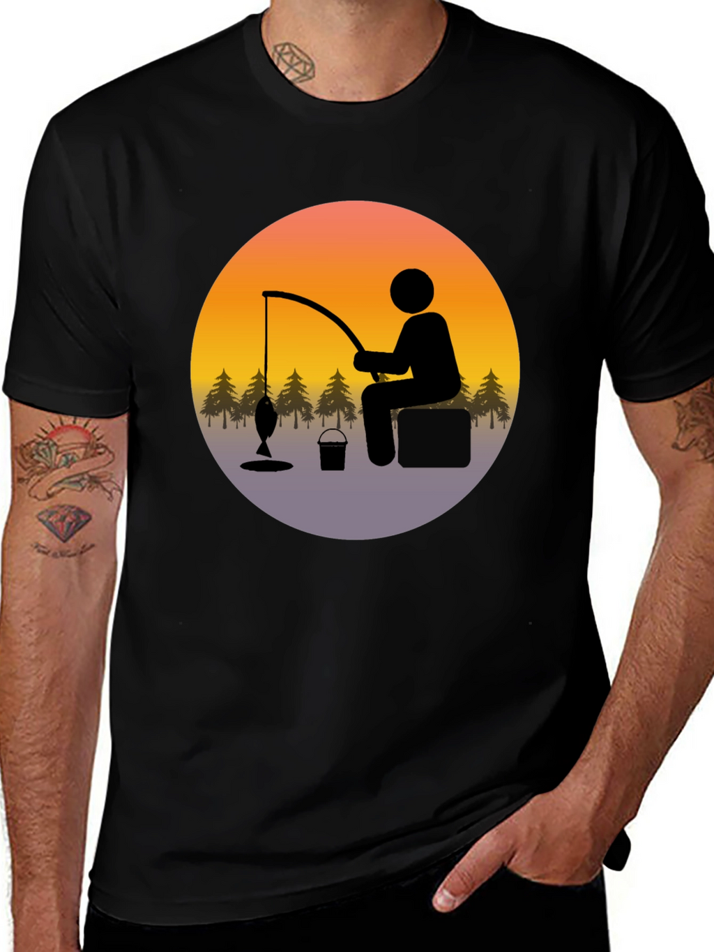 Fisherman Graphic Tee - Black Cotton Blend