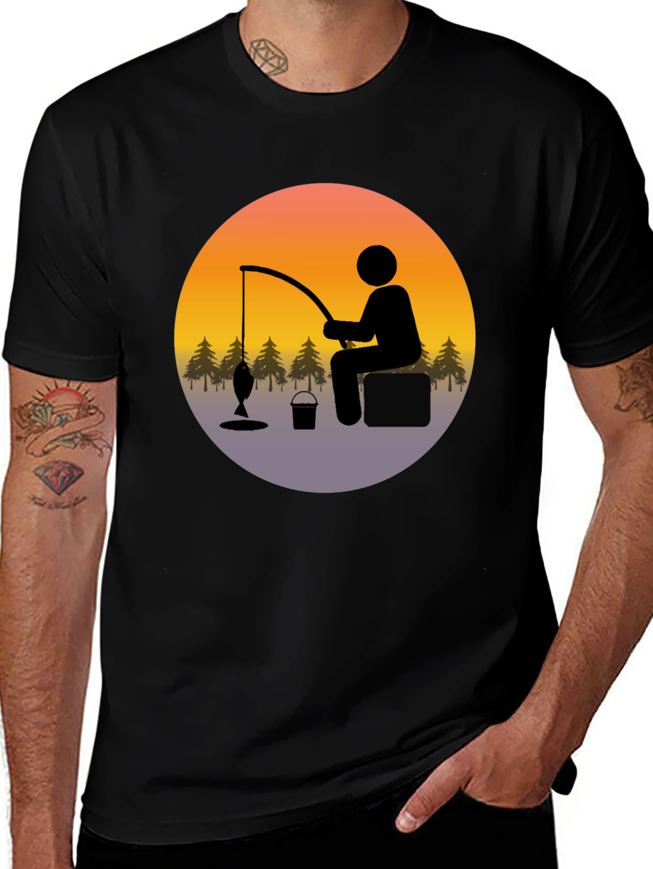 Fisherman Graphic Tee - Black Cotton Blend